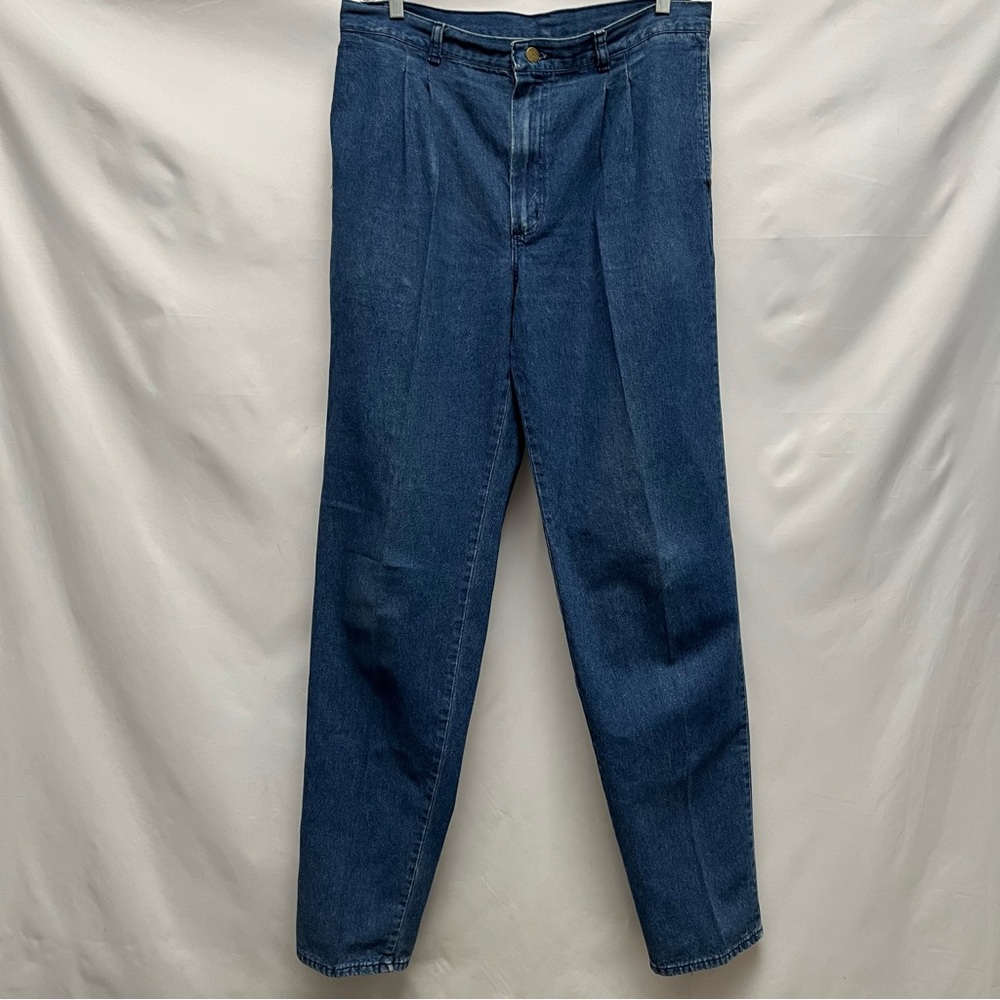 Vintage 80s Calvin Klein Dark Indigo Pleated Hi-Waist Jeans Made in USA size 34
